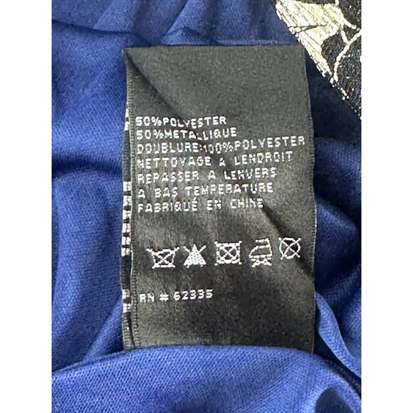 Betsy & Adam Metallic Floral One Shoulder Gown Size 14 Navy Gold A-Line Formal - Picture 16 of 16